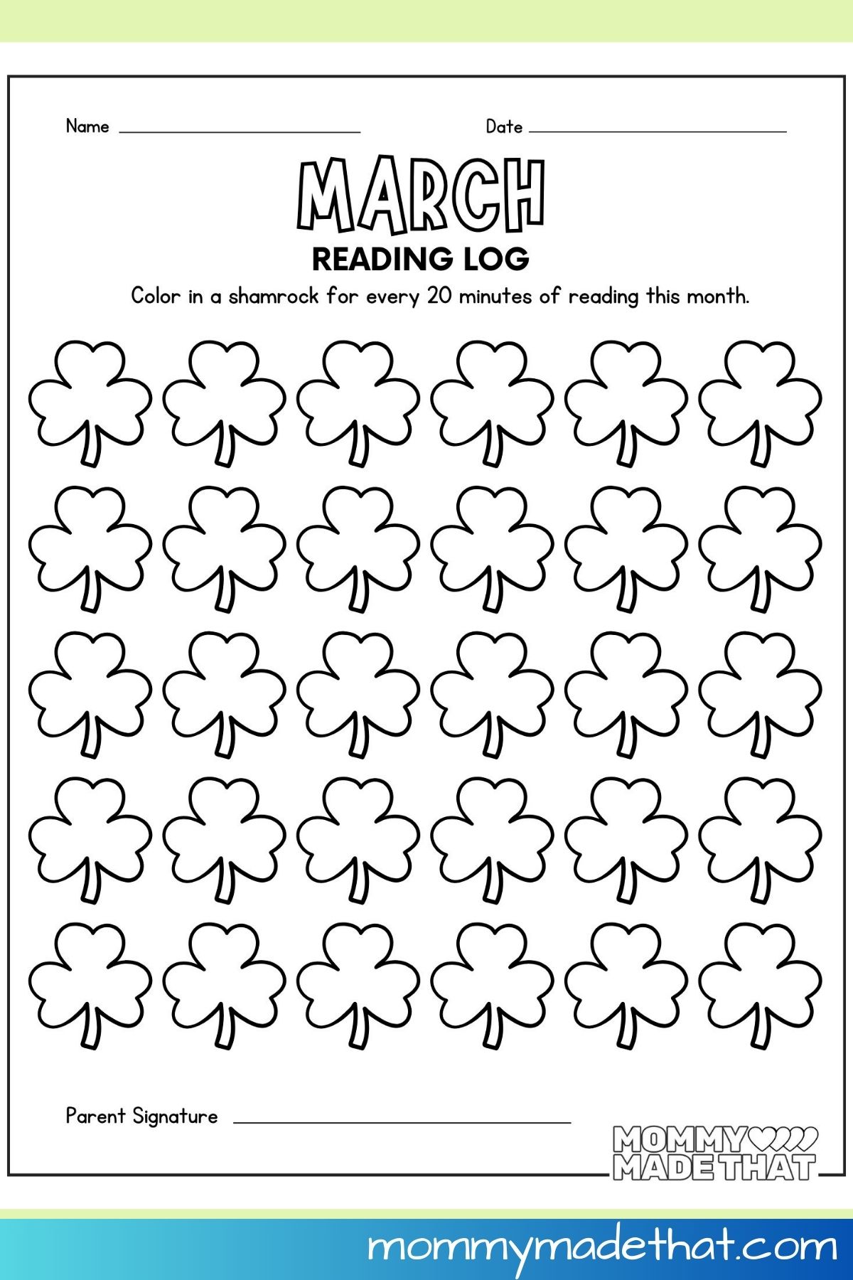 march reading log (free printable)